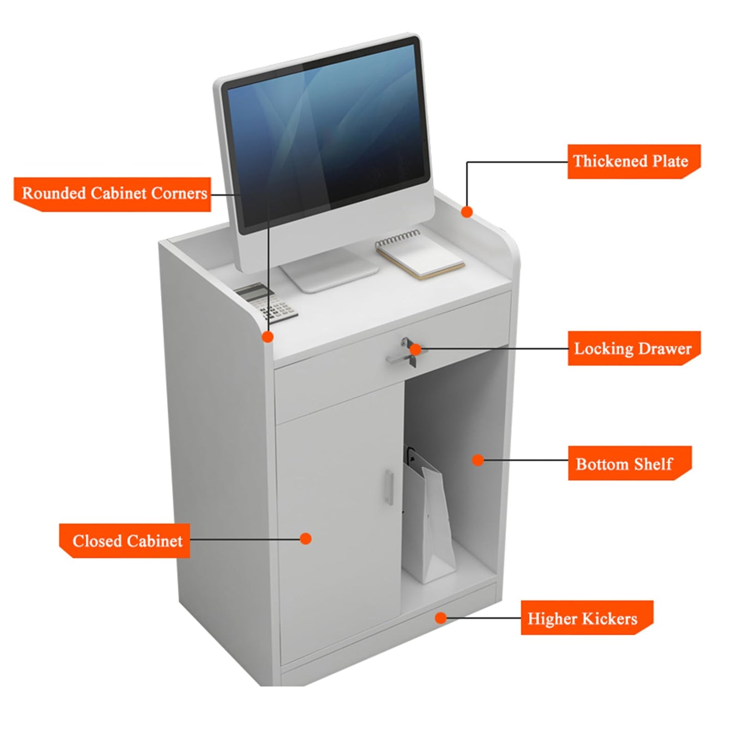 Reception Desk for Spaces with Lockable Drawer, Compact Office Counter Desk Counter Modern Front Lockable Drawers,Modern Reception Desk with Lockable Drawer and Storage Cabinet Corner Cashie