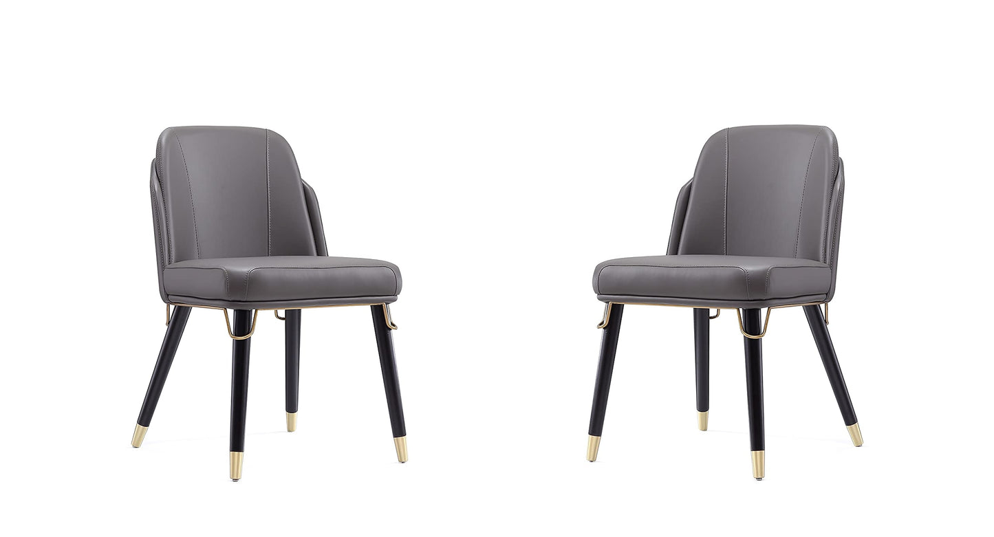 Manhattan Comfort Estelle Faux Leather Dining Chair, Mid Century Modern Design with Gold Metal Accents, Solid Wood Frame, Padded Cushions, Upholstered Side Rail, Fully Assembled, Set of 1, Pebble
