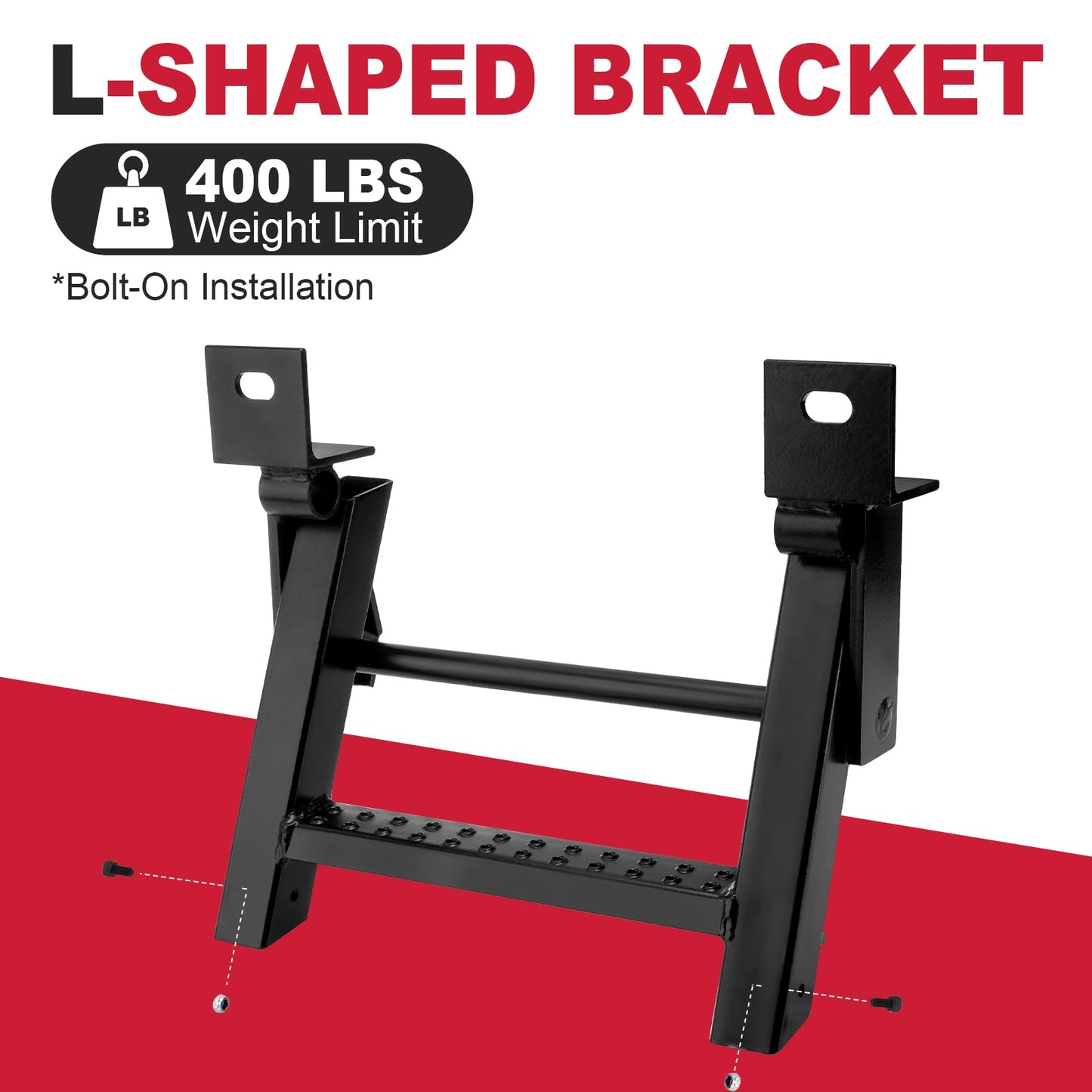 1-Rung Retractable Truck Steps Trailer Pickup Bed Stepper Non-Slip Tread L-Shaped Bracket Black Flatbed Truck Hitch Ladder Universal