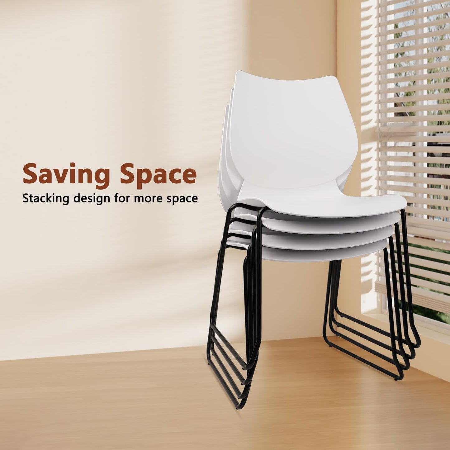 KLASIKA Stackable Waiting Room Chair, Stacking Office Chair with Ergonomic Lumbar Support and Metal Legs, Plastic Desk Chairs for Conference School Church Guest Reception Set of 12, White