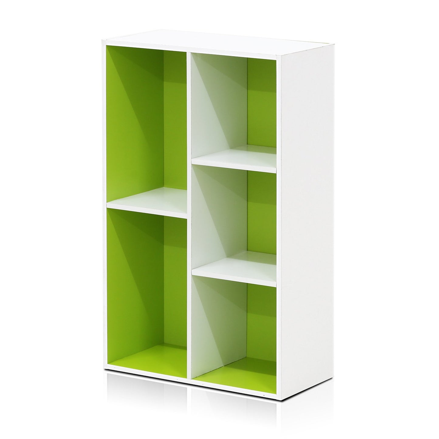 Furinno LUDER Book Shelf, 5-Cube Bookshelf, Reversible Bookcase, 9.4 x 19.5 x 31.5, Easy Assembly, for Living Room, Bedroom, Home Office, White/Green