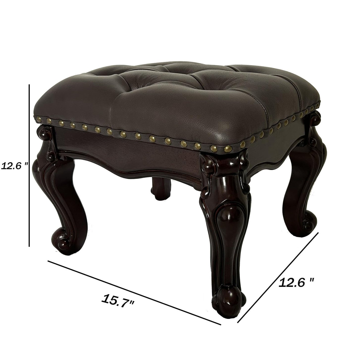 GHBRHBJ Leather Foot Stool,Vintage Footstools,Wooden Footrest,Upholstered Foot Rest for Living Room,Sofa,Entryway (Walnut)
