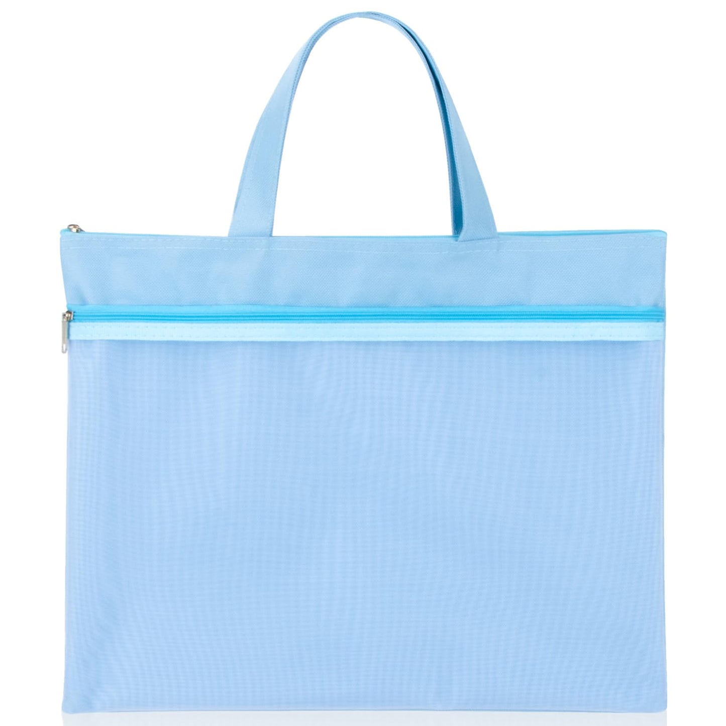 Mesh Zipper Pouch with Handle - 11 x 13.7 Inch Reusable Double Pocket Zipper Pouch, Foldable Nylon File Bag, Large Capacity Lightweight Document Storage for Puzzles Books Office Travel Shopping, Blue