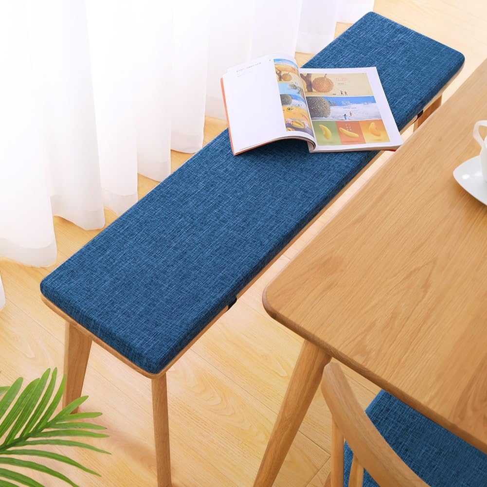 Lvgesse 3cm Thick Bench Cushion for Indoor/Outdoor Custom Size Thick Linen Non-Slip Seat Pad with Zipper Removable Cover for Patio Garden Swing Porch Window Chair Furniture Cushions(Blue,12x70)