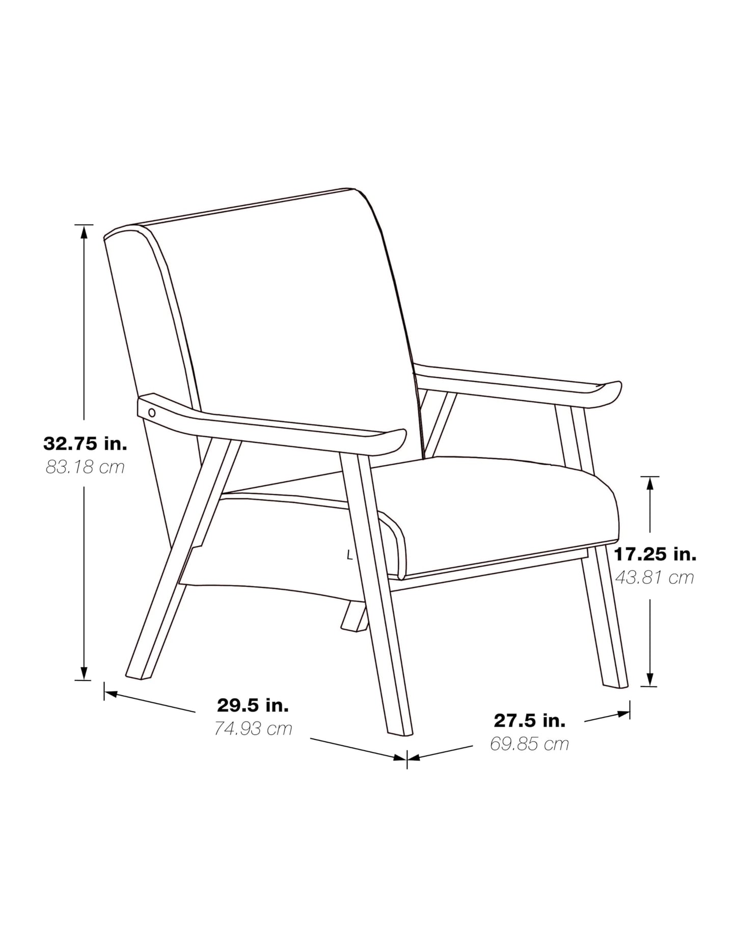 OSP Home Furnishings Weldon Mid-Century Modern Armchair, Linen Fabric with Black Finished Frame
