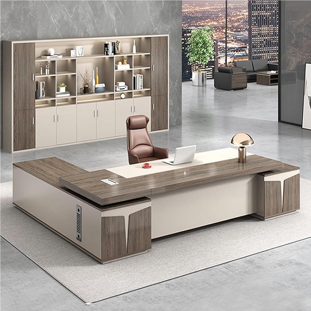 Modern L Shaped Executive Computer Desk Office Table with Storage Cabinet Drawers Workstation Business Furniture for Home Office CEO Boss Manager(2600mm)