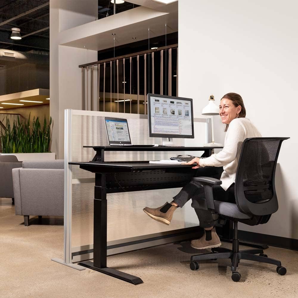 Luxor PPWL009 Modular Wall, 70"W x 48"H Corrugated Plastic Panel with Gray Frame, Lightweight Translucent Office Partition for Privacy, Freestanding and Reconfigurable Room Divider