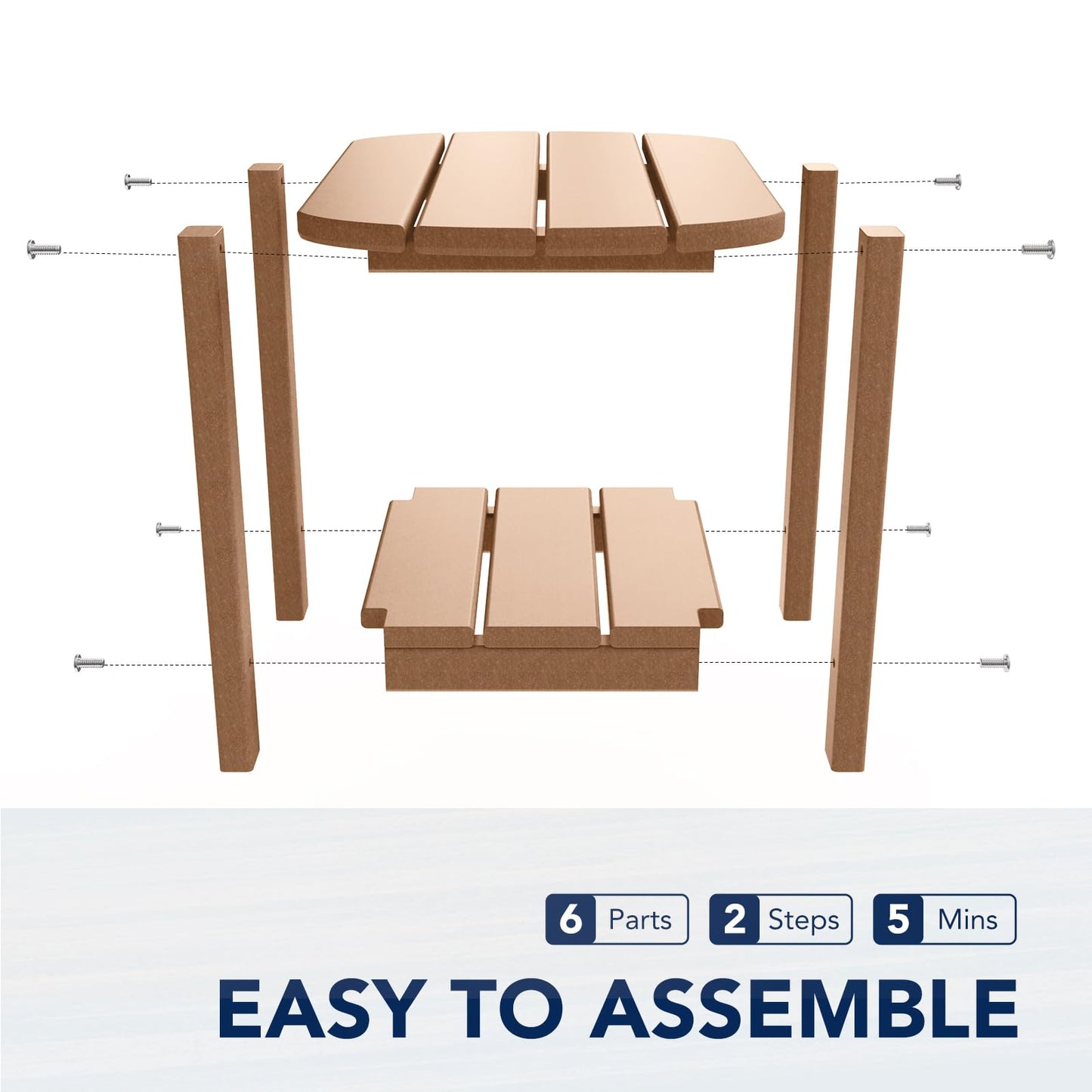 nalone Adirondack Side Table 16.5" Outdoor Side Table HDPE Plastic Double Adirondack End Table Small Table for Patio (Teak)