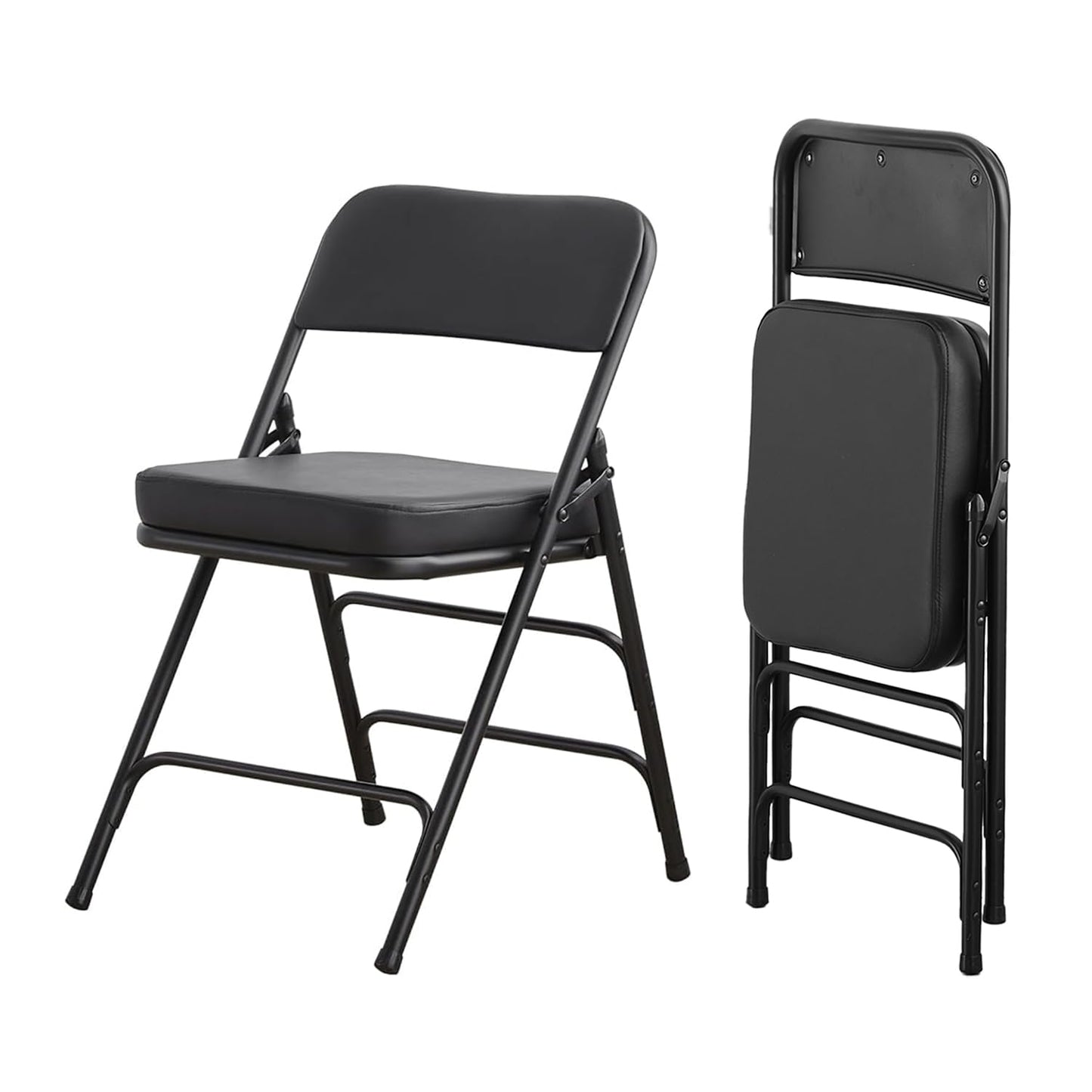 KAIHAOWIN 2 Pack Folding Chairs with Ultra Thick Padded Seat Foldable Chair Indoor Comfortable Metal Chairs with Soft Cushion-Black