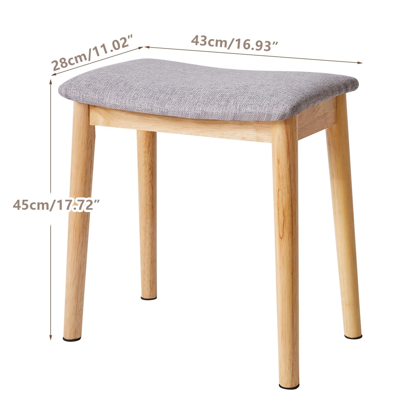 IBUYKE Saddle Cushion Vanity Stool Chair, Foot Rest Stool with Solid Wood Legs, Modern Vanity Bench Ottoman for Piano, Upholstered Seat for Bedroom, Entryway, Wooden Legs&Light Gray WBD007NG