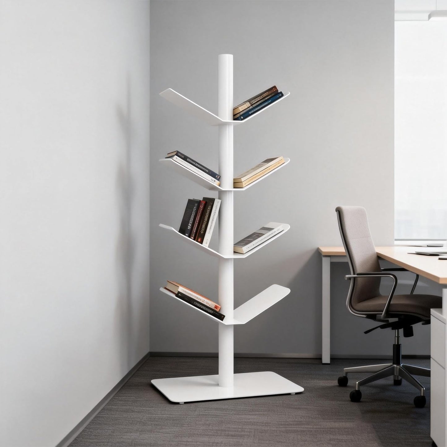 Luttasa 5 Tier Metal Spine Bookshelf Tower, Metal Vertical Bookshelf Display Shelf for Collectibles, Fgures, for Study Room, Living Room, Office, Bedroom (White, 5 Tier(V-Shaped))