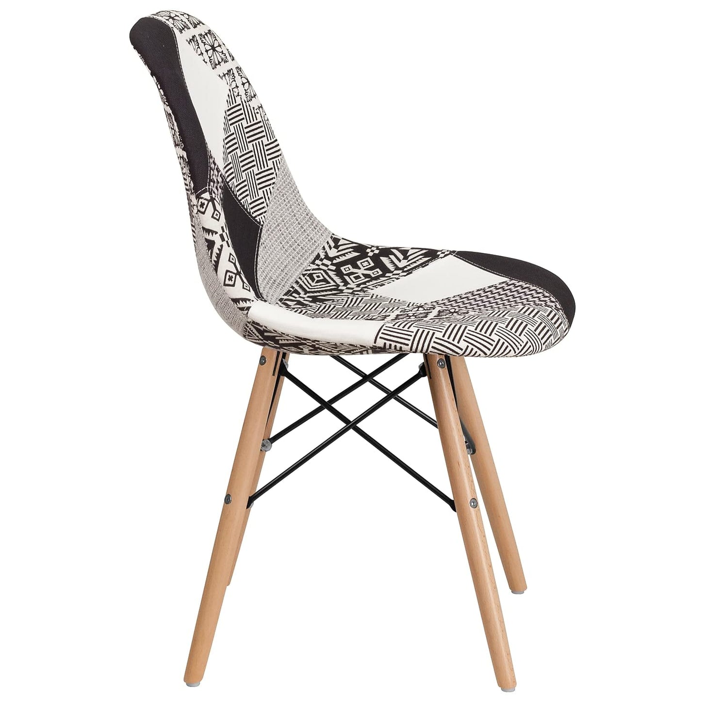 Flash Furniture Elon Series Turin Patchwork Fabric Chair with Wooden Legs