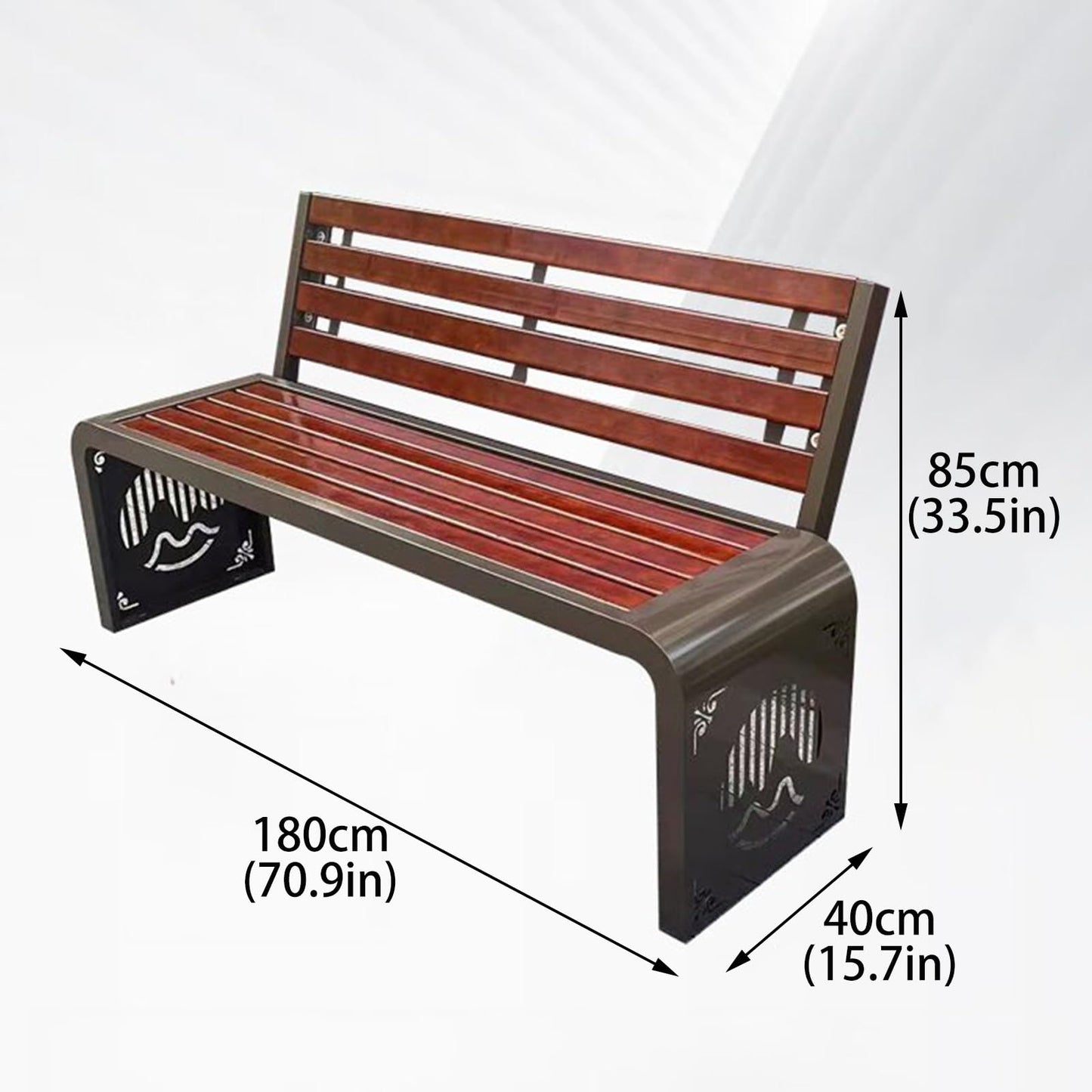This Outdoor Patio Garden Bench, 180cm Steel Frame Park Slats Bench with Backrest, Perfect for Lawn, Balcony, Porch, and Backyard Seating