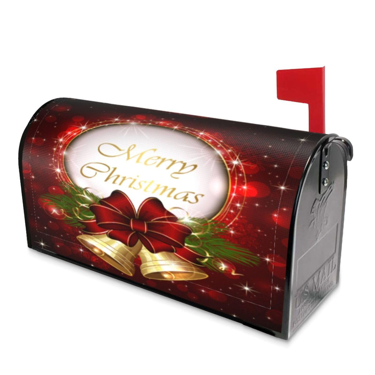 Christmas Mailbox Covers Merry Christmas Bell Snowflake Magnetic Letter Post Box Cover Standard Size 25.5 x 21 Inch Garden Yard Home Decorative