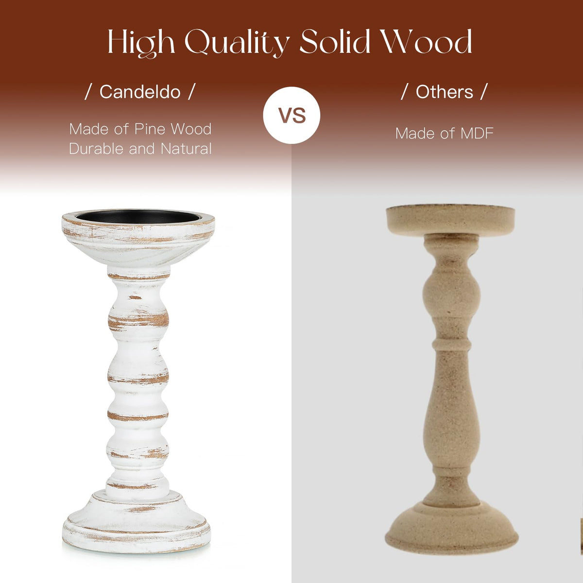 Candeldo Wood Candle Holders for Pillar: Rustic Candles Holder Set of 3 Tall Table Centerpiece Shabby Chic Decor Wooden White Farmhouse Decorations for Fireplace Mantle