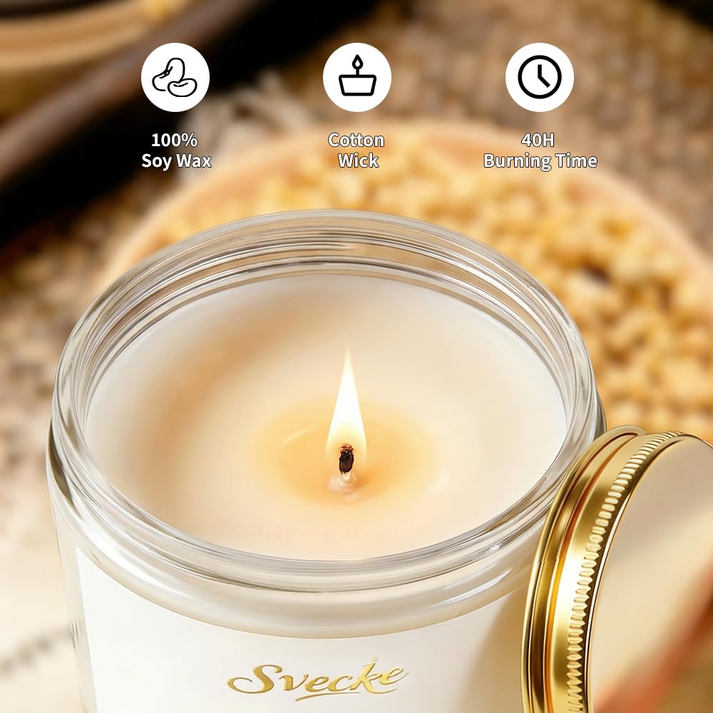 SVECKE Vanilla Lavender Scented Candle 7oz Soy Wax Jar Candle Long Burning Aromatherapy Candle for Home Bedroom Gift for Women Men Housewarming New Home Gift