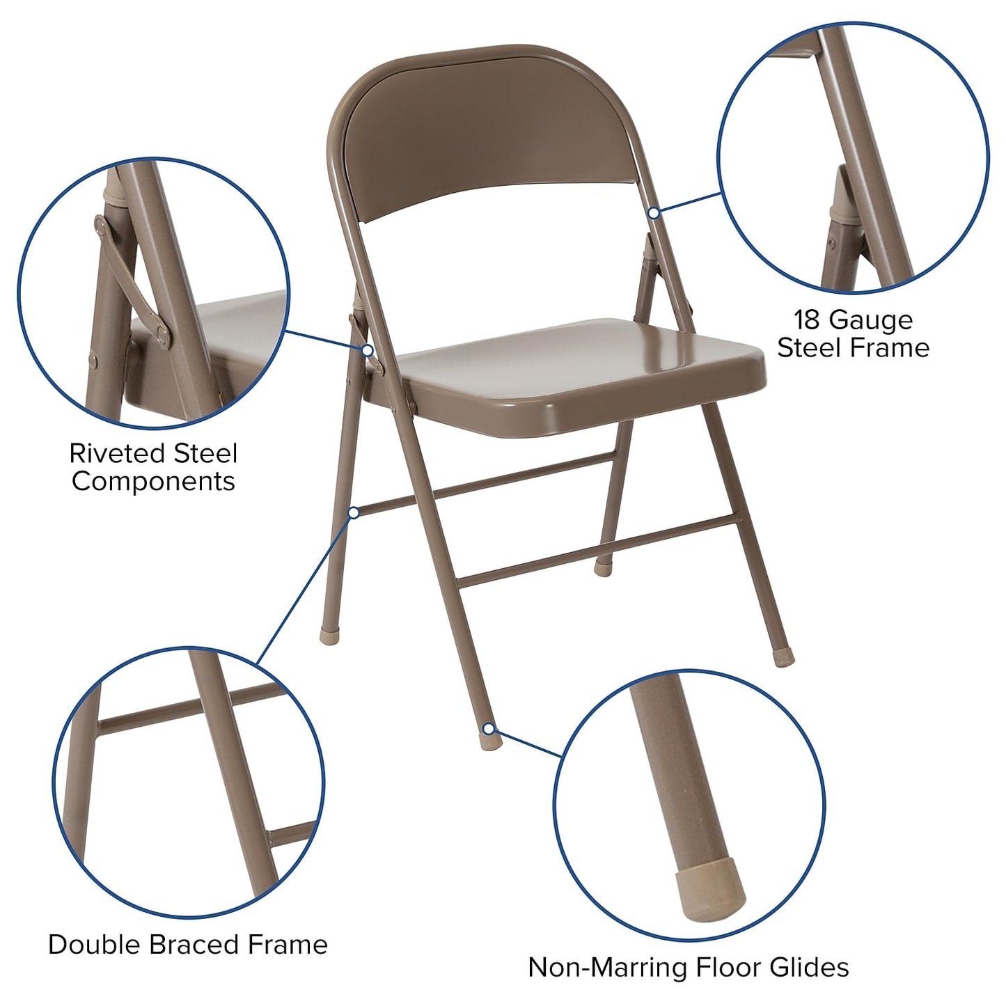 Flash Furniture 2 Pack HERCULES Series Double Braced Beige Metal Folding Chair