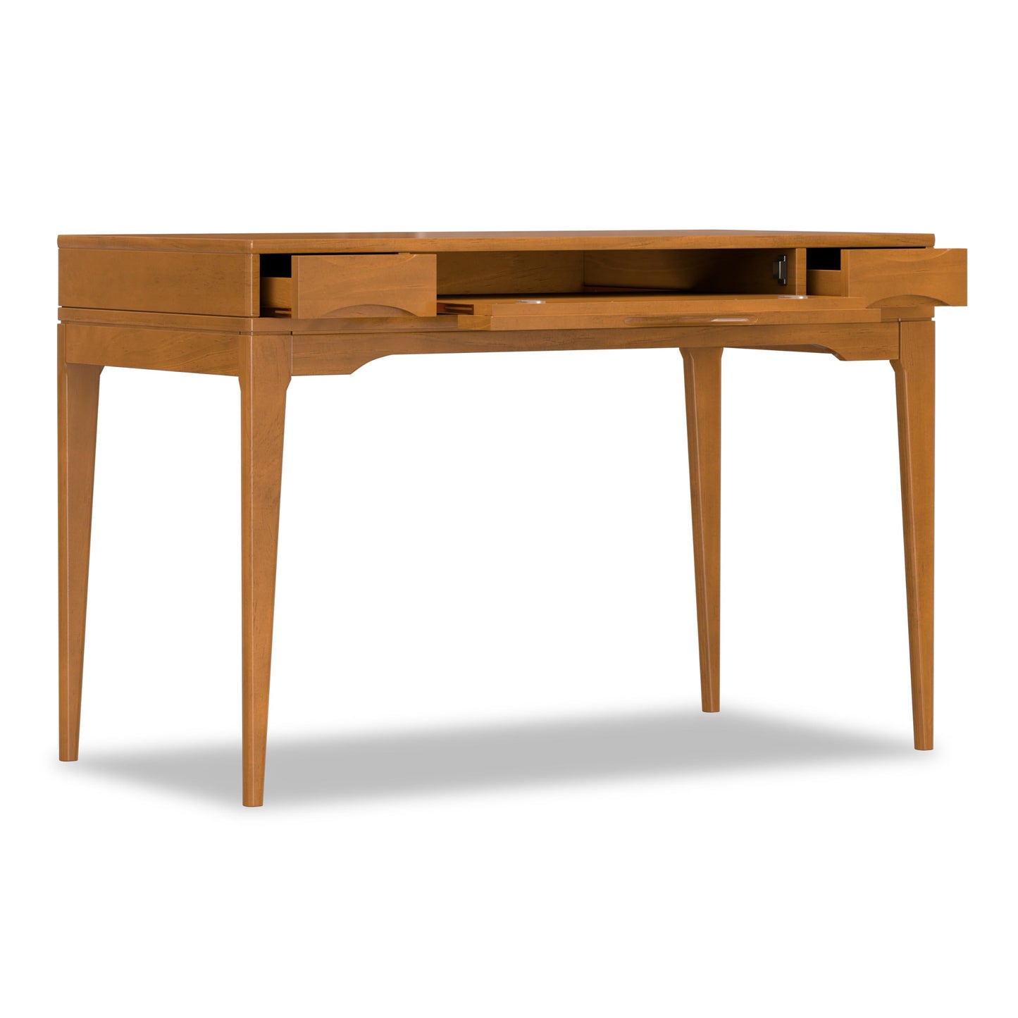 SIMPLIHOME Harper Small Desk - 48 inch Wide Solid Hardwood Writing Desk in Light Golden Brown, Mid-Century Modern Home Office Table for Study or Work with 2 Drawers and Flip-Down Keyboard Tray