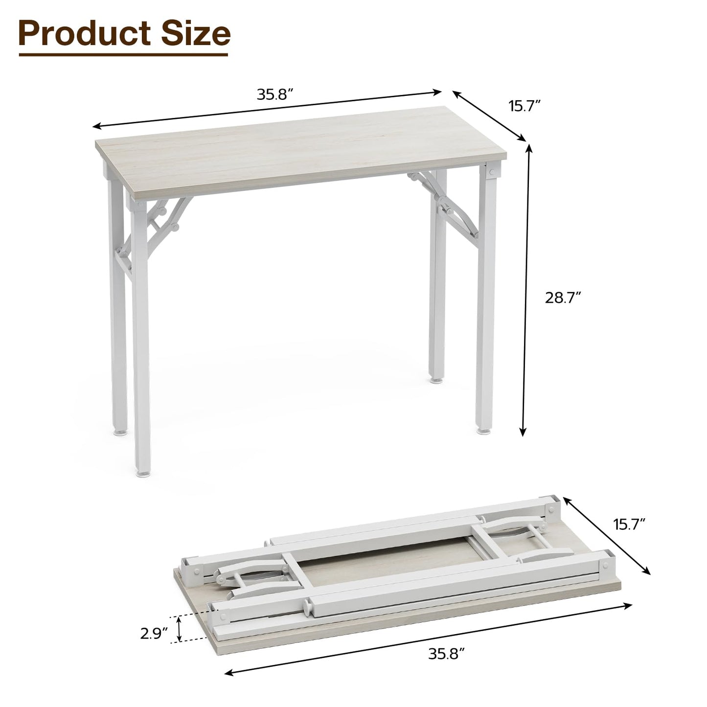 TEMI Small Computer Desk Folding Table - 35.8" Foldable Office Desk, No Assembly, Perfect for Small Spaces in Bedroom, Dorm, or Apartment, Portable Mini Desk or Study Table Compact Design, White Ash