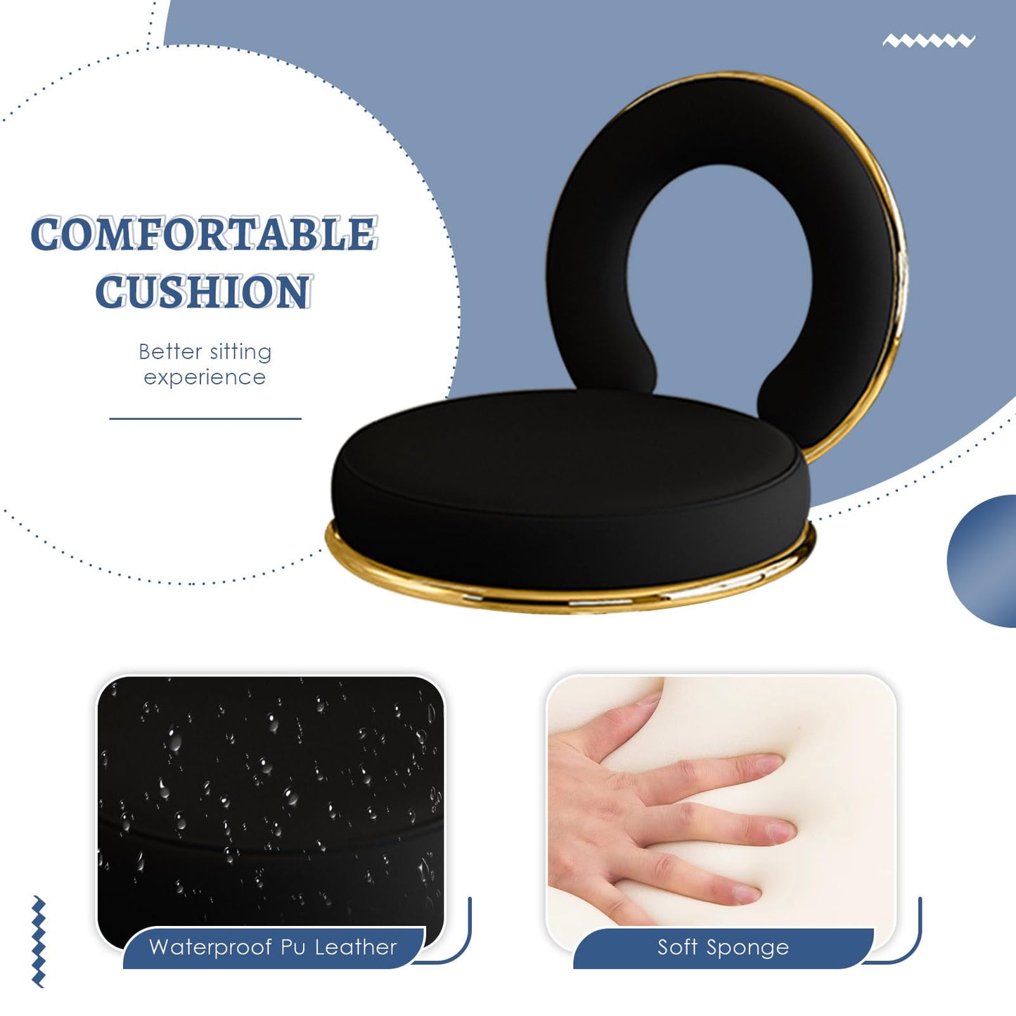 Adjustable Stool with Faux PU Leather for Kitchen Gold Chairs- of 1 (Black Set of 2)