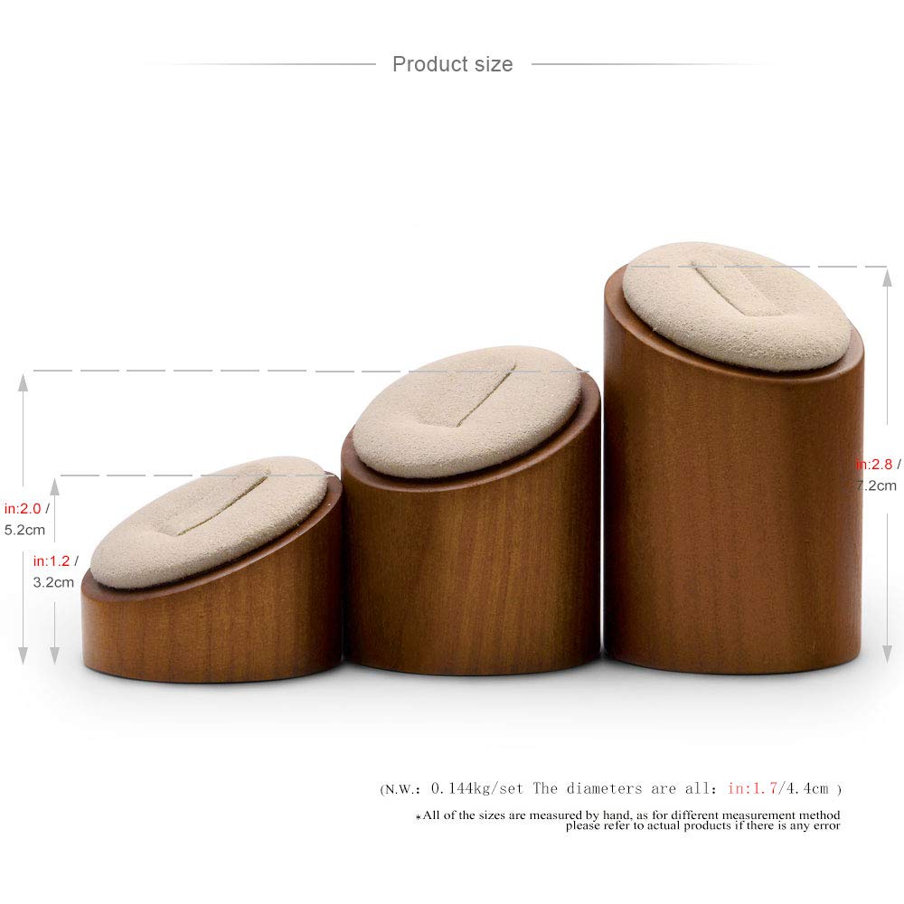 Oirlv Solid Wood 3 Pcs Ring Display Stand Jewelry Showcase Holder SM094 (Creamy-White)