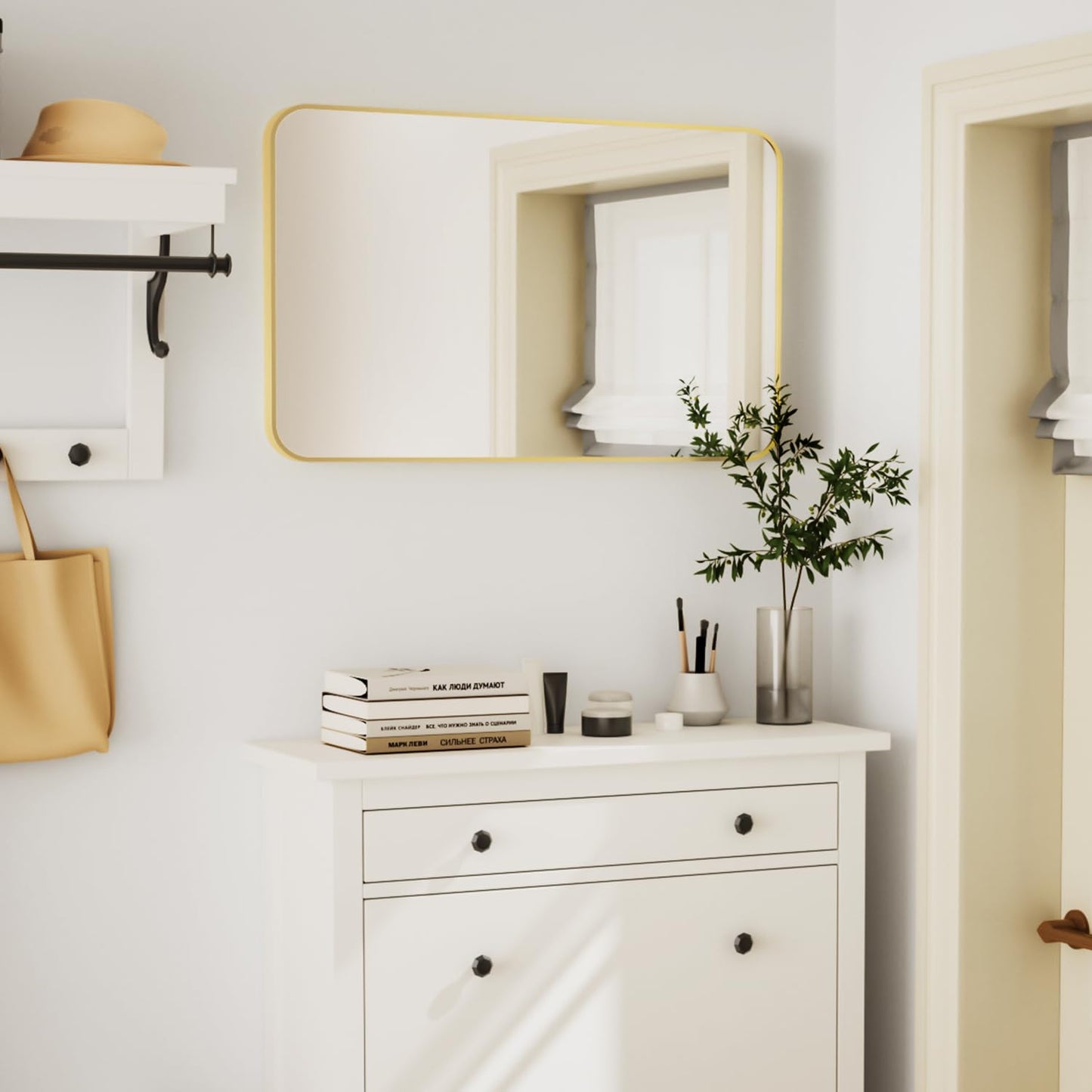 Umzodo 16x24 Inch Brushed Gold Rounded Rectangle Vanity Mirror with HD Reflection, Shatter-Resistant Tempered Glass Bathroom Mirror for Over Sink, Aluminum Frame, Horizontal or Vertical