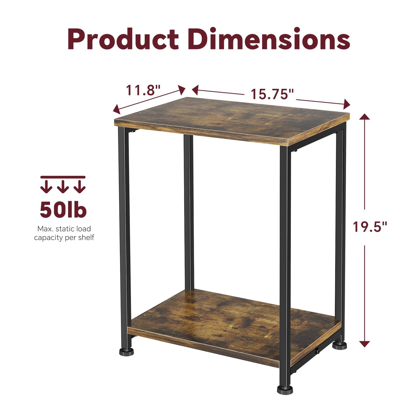 Simple Trending End Table, Nightstand Set of 2, Side Table for Living Room, Bedroom, Rustic Brown