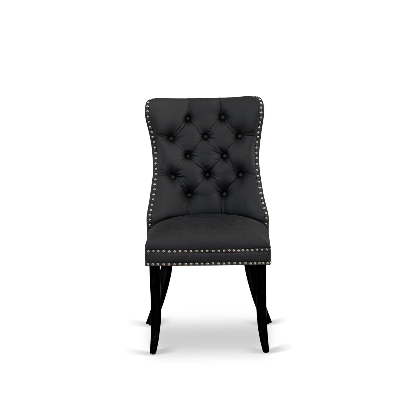 East West Furniture DAP6F12 Dallas Parsons Dining Chairs - Button Tufted Nailhead Dark Gray Polyester Fabric Upholstered Chairs, Set of 2, Wirebrushed Black