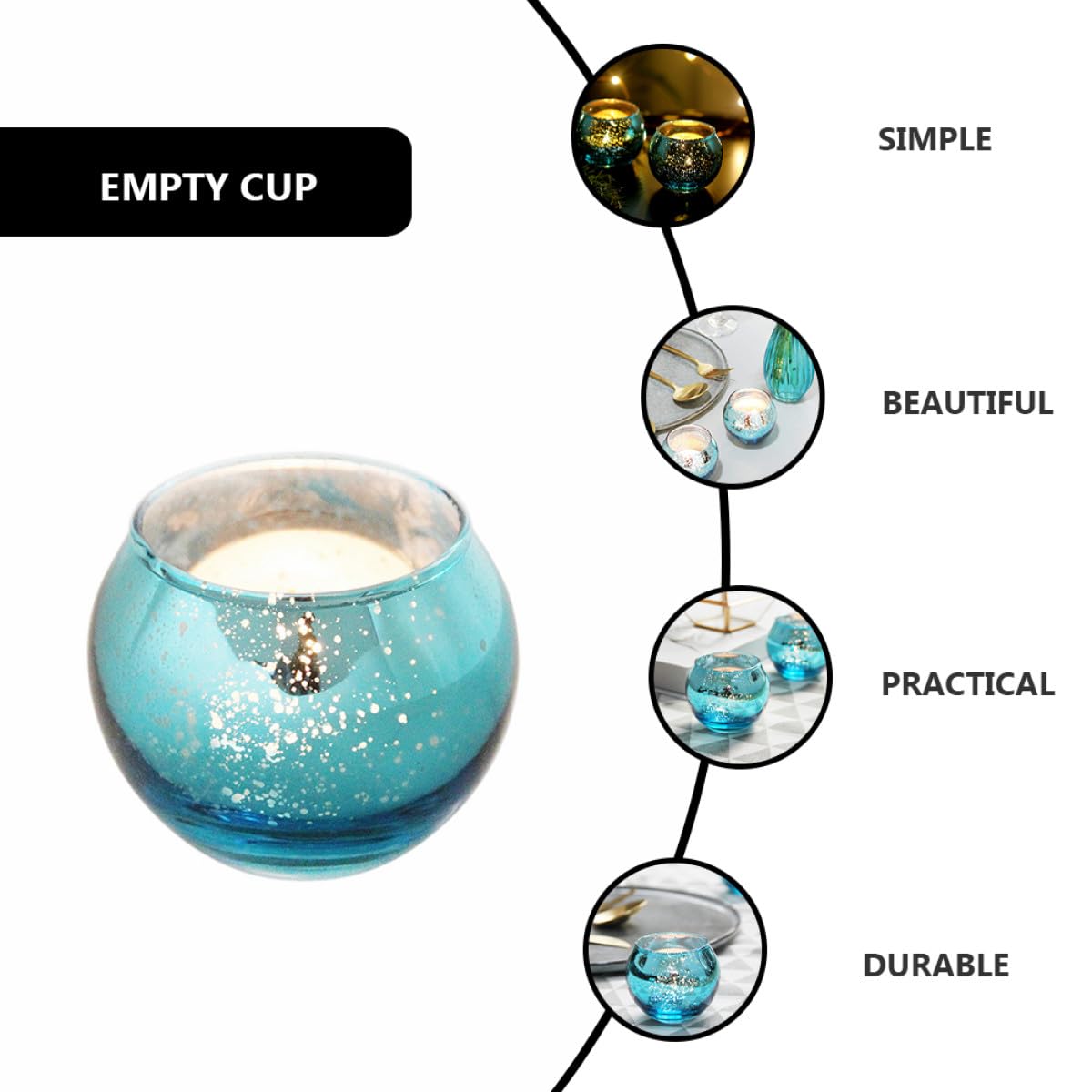 VALICLUD 12pcs Glass Candle Holders with Blue Dot Pattern Hollow Decorative Candle Cups for Dining Table Centerpiece Hotel Use