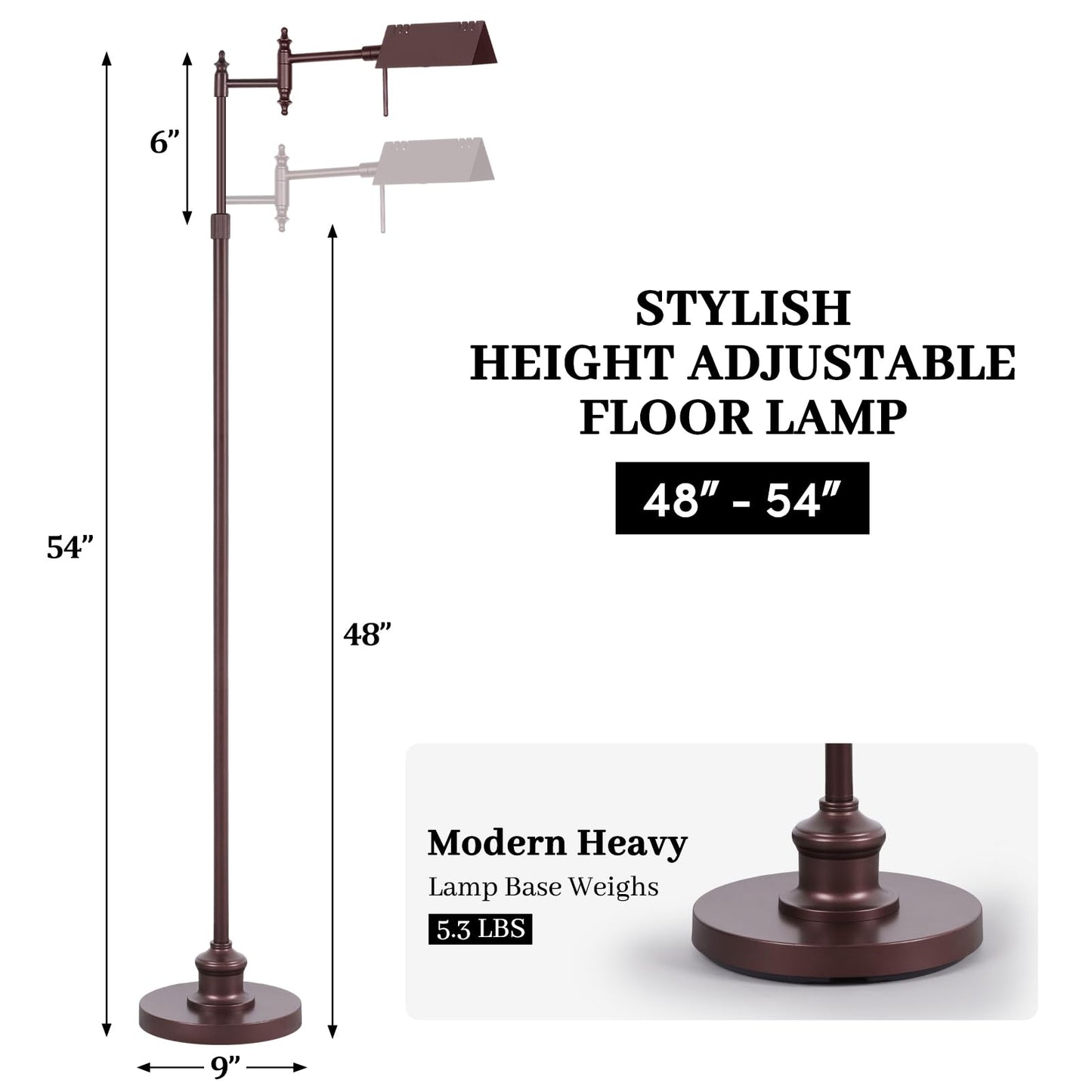 Dimmable Pharmacy Floor Lamp with Remote, 17W LED Reading Floor Lamp with 360°Swing Arm, 3 Color Temperature, Height Adjustable Standing Task Lamp for Living Room, Bedroom, Office, Oil-Rubbed Bronze