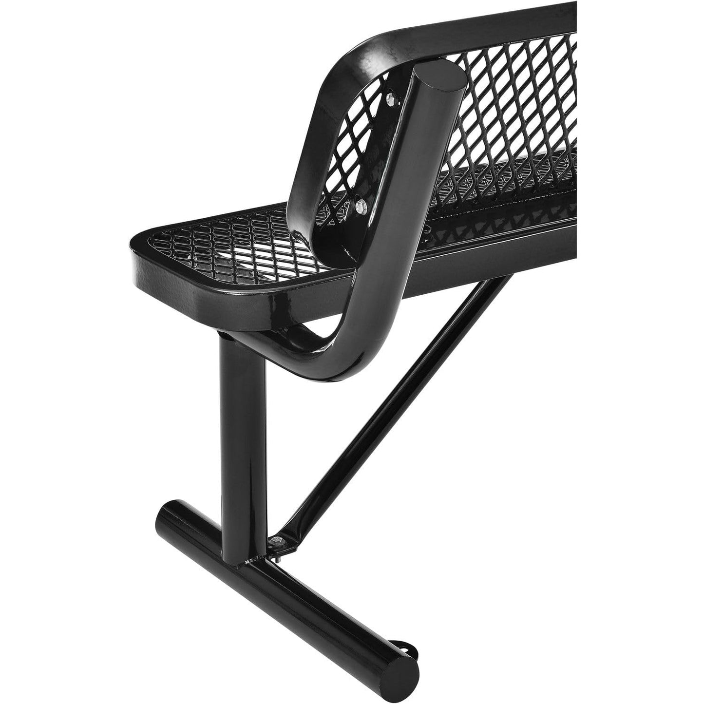 Global Industrial 4'L Heavy Duty Expanded Metal Mesh Bench with Backrest with Steel Frame, Portable Outdoor Bench, 1000 lbs Capacity, Black, 48" L x 24" W x 33" H