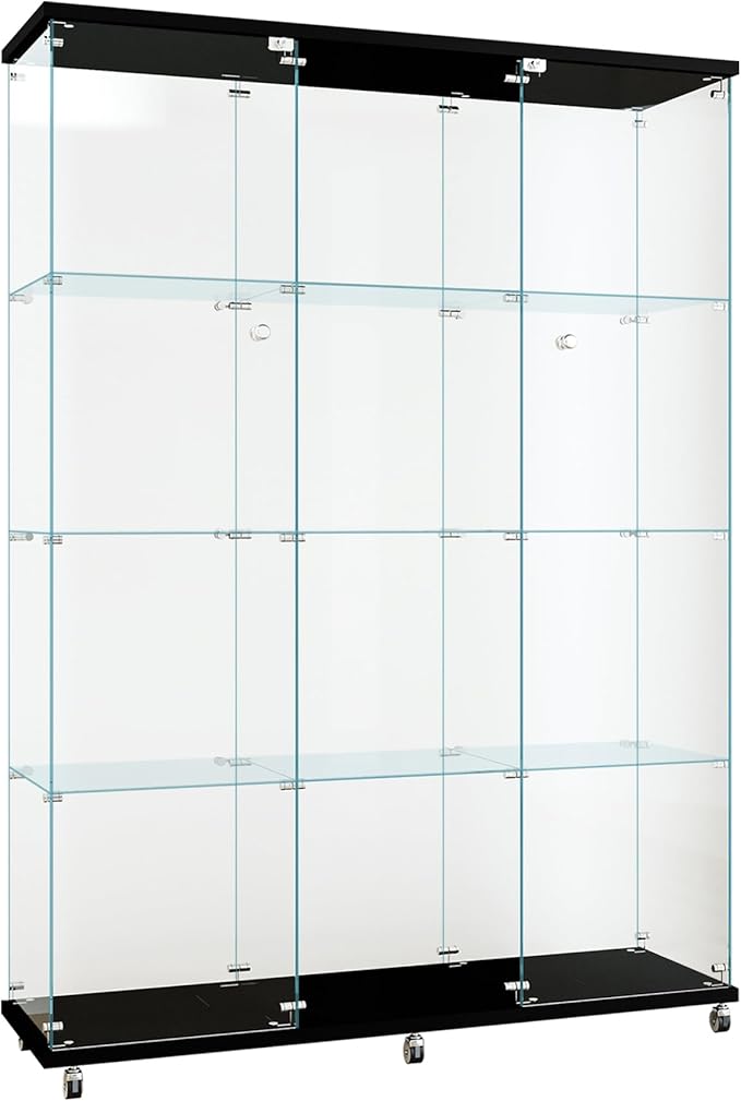 FLYMUHJIA Curio Cabinets with Glass Doors Modern Glass Shelves Tempered Glass