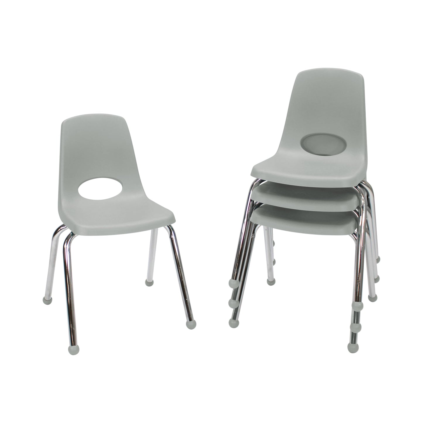FDP 16" School Stack Chair, Stacking Student Seat with Chromed Steel Legs and Ball Glides For In-Home Learning or Classroom - Light Gray (4-Pack), 10382-LG