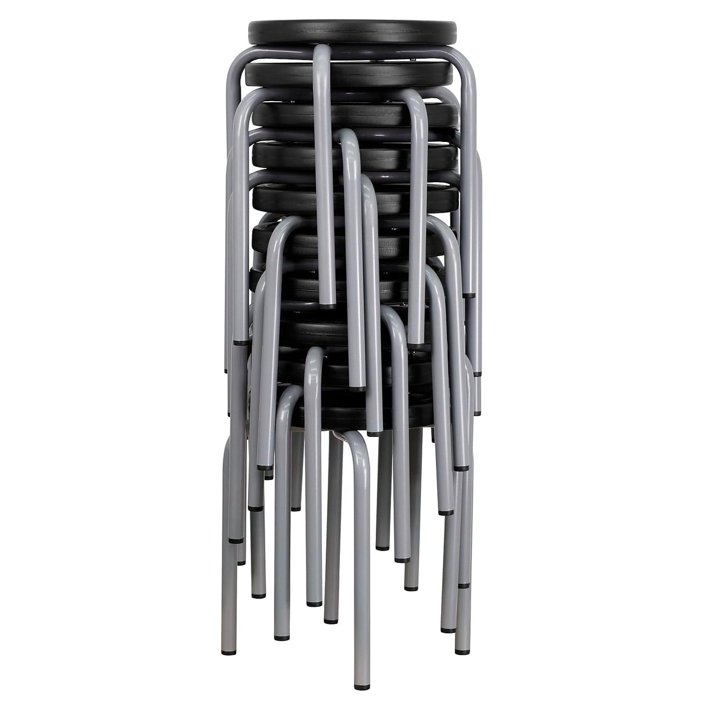 Flash Furniture Remington Stackable Stool with Black Seat and Silver Powder Coated Frame (Pack of 5)