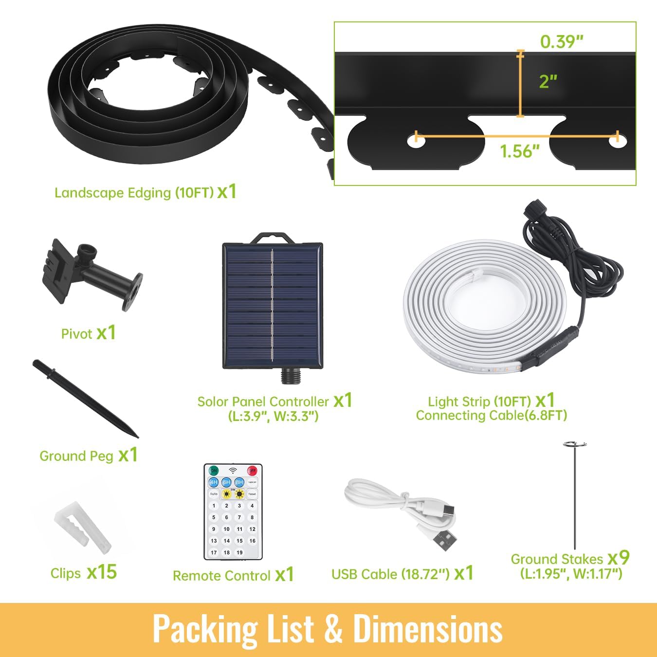 SpeePlant Landscape Edging with Solar String Lights, 10FT, 2in Depth, Metal Stakes & Light Remote, No-Dig Garden Edging with Timer & 19 Light Modes Landscape Border for Curved Straight Beds, Black