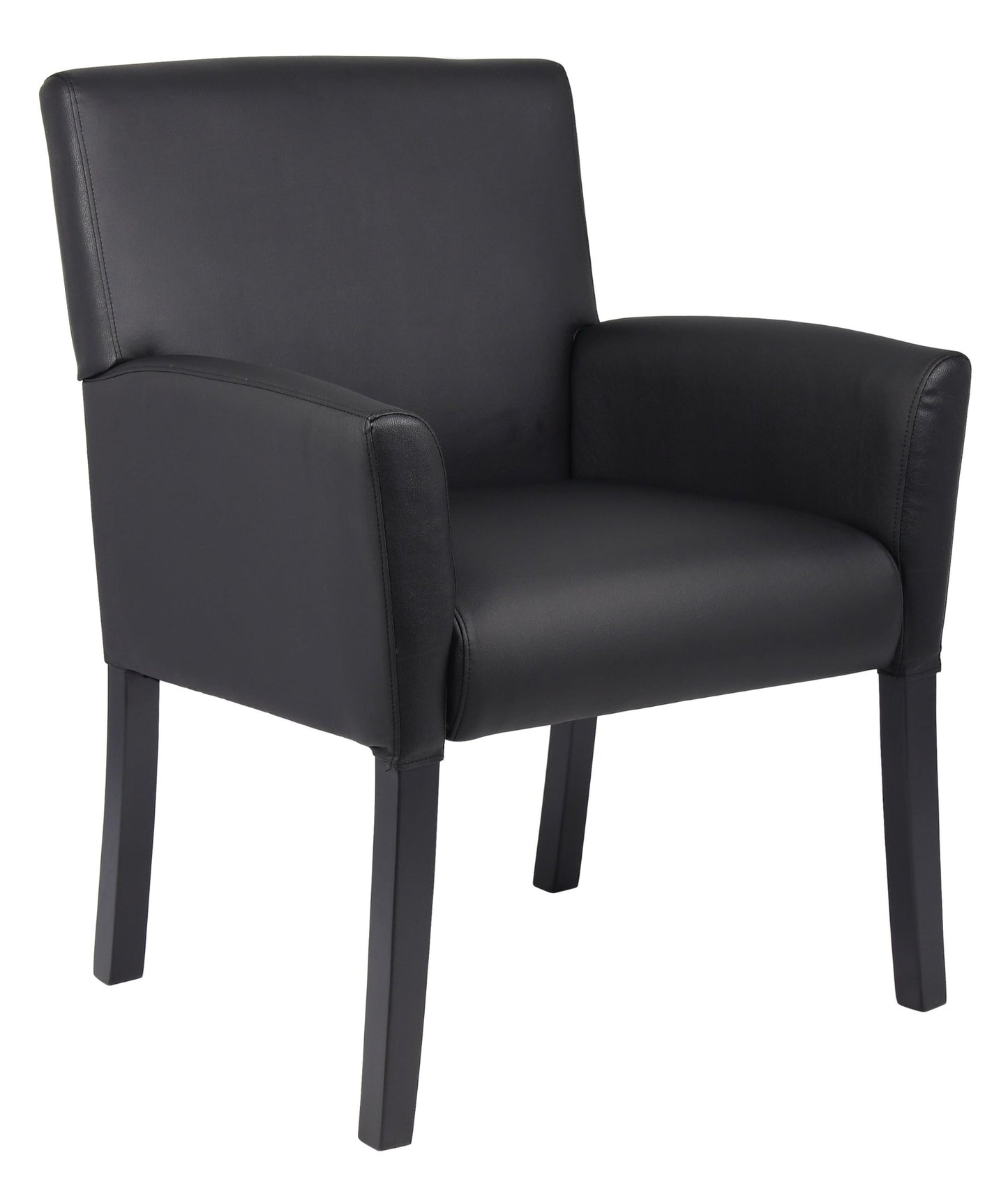 Boss Office Products Executive Box Arm Chair with Mahogany Finish in Black, 25.5" D x 24.5" W x 35.5" H