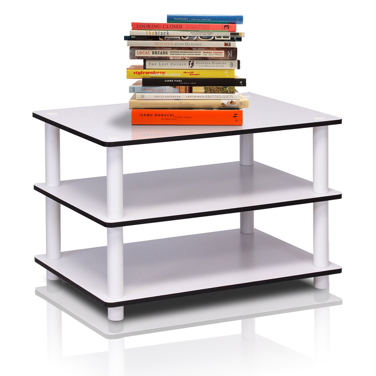Furinno JUST Coffee Table, 3-Tier Modern Coffee Table with Open Shelf, Toolless Assembly Side Table, for Living Room, Bedroom, Home Office, White
