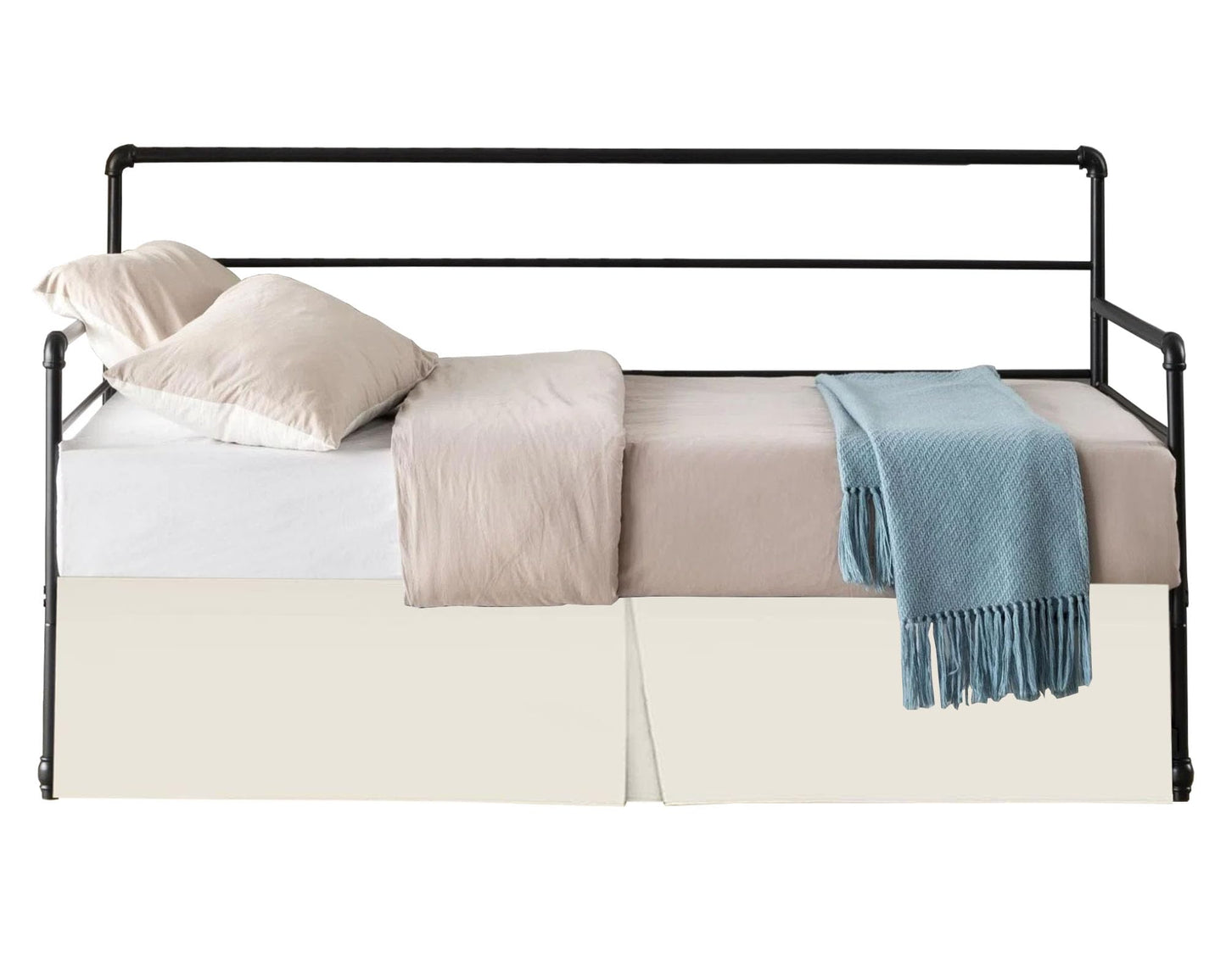 Pleated Daybed Skirt with Split Corners Twin Size - 21 Inch Tailored Drop Easy Fit - Pleated Daybed Dust Ruffle - 100% Microfiber Soft, Wrinkle-Free Daybed Bedskirt (Ivory, Twin-21 Drop)