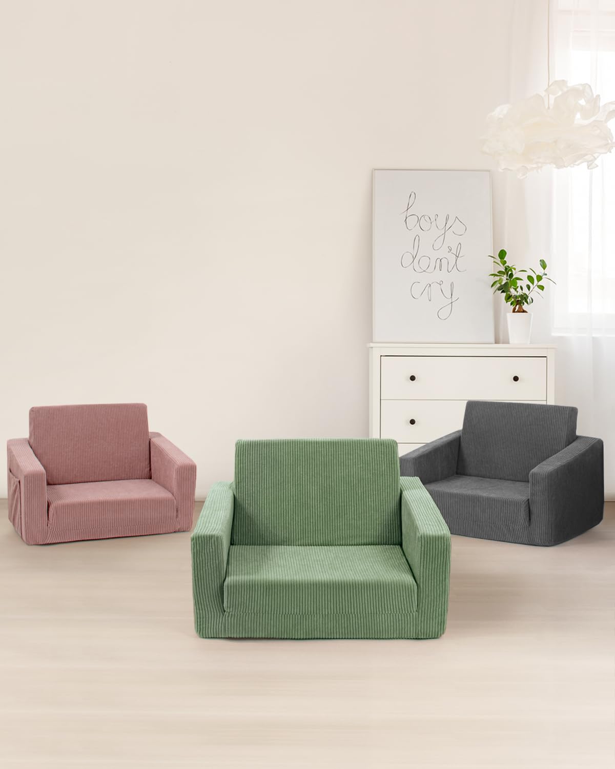 Jouha Kids Chair and Couch, 2-in-1 Fold-Out Kids Sofa, Soft Convertible Seating, Comfy Kids Chair for Boys and Girls,Green