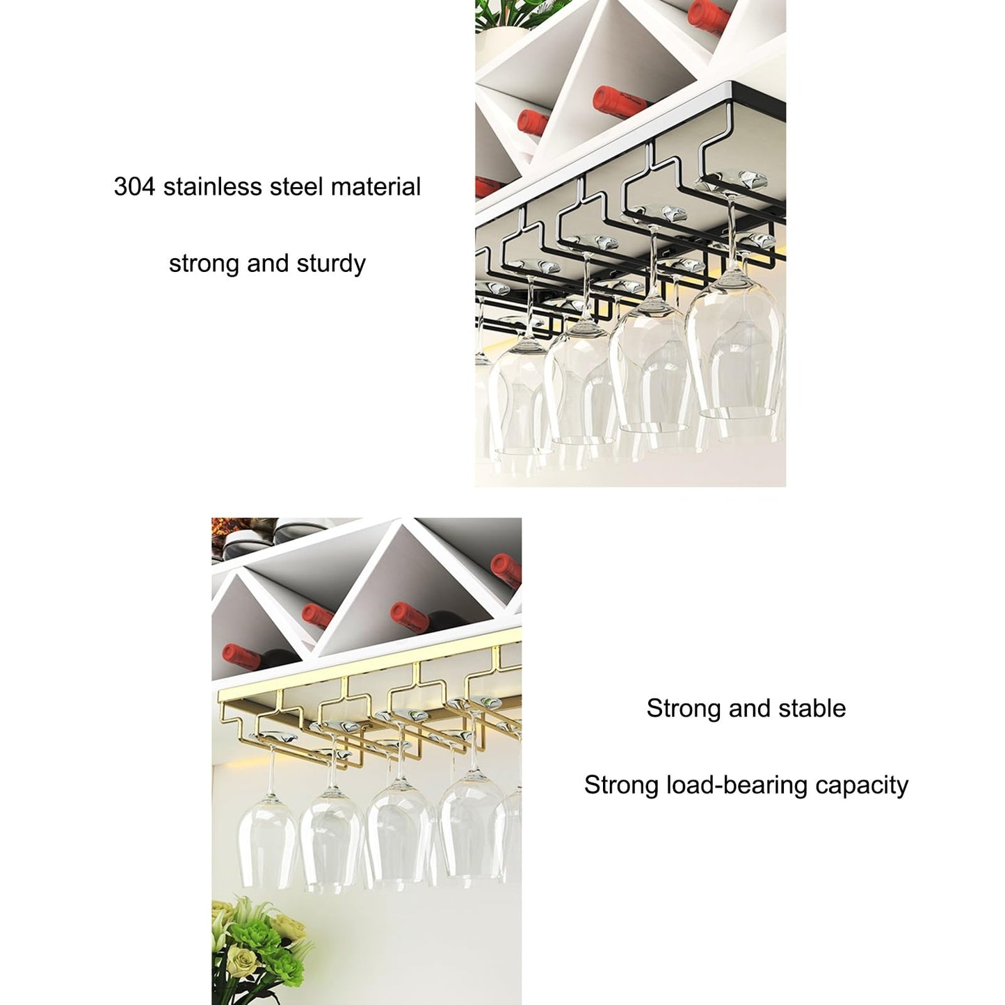 GHHDPXM Wine Glass Holder Under Cabinet Wine Glass Rack Durable Metal Glass Drying Hook for Bar Café Kitchen Restaurant Perfect for nizing & Displaying Glassware (Color:)