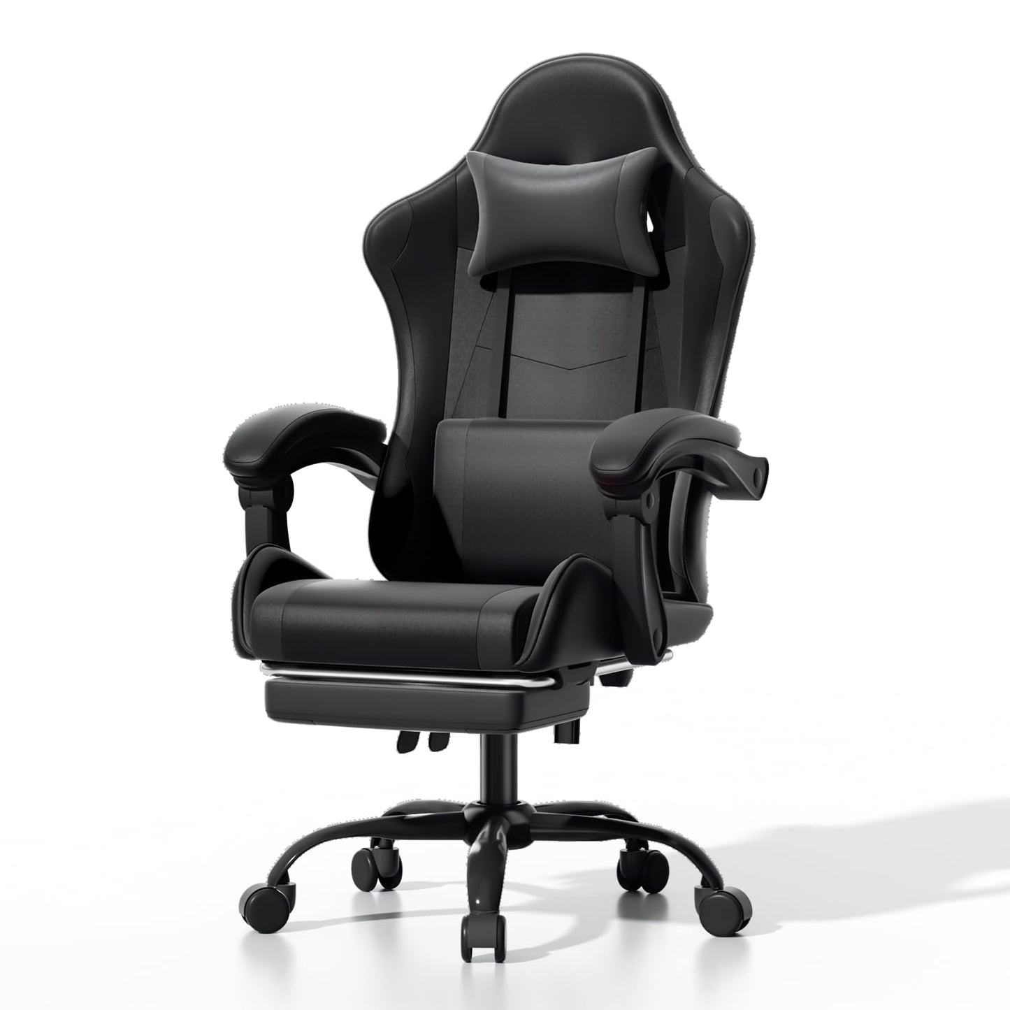 Athena Collection Ergonomic Gaming Chair with Footrest & Headrest Lumbar Support, Height Adjustable Swivel Office Chair Reclining Game Chair High Back Computer Chair for Adults, Carbon Fiber Black