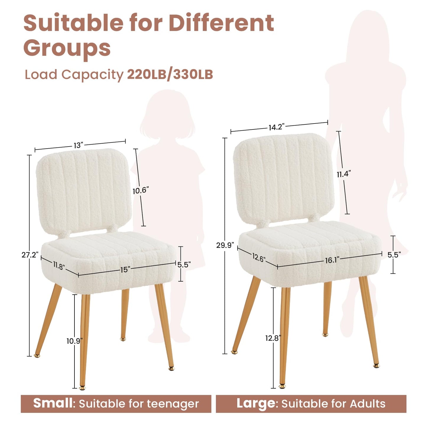 ZYKZYK Updated Vanity Chair, Storage Ottoman with Folding Back & Gold-Toned Metal Legs, Ottoman Seat with Teddy Velvet for Dressing Room Living Room Bedroom, 15" x 12" Inch