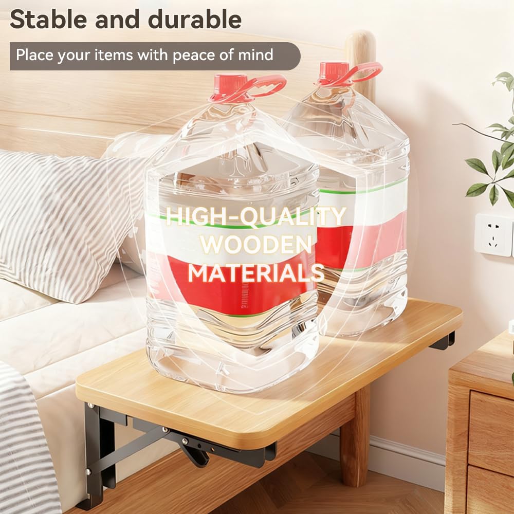 Versatile Foldable Bedside Shelf, Wooden Clip-On Bed Tray Table for Bunk Bed & Dorm Beds, Dorm Room Essentials Organizer for College Students, Floating Tray, Space Saving Nightstand for Loft Beds