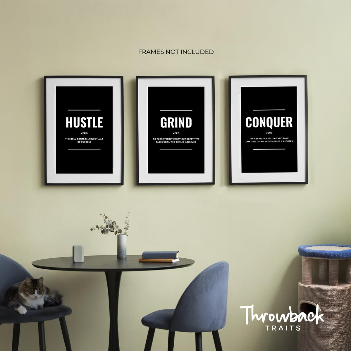 Black and White Motivational Posters Set of 6 - Inspirational Wall Art Prints for Men | Hustle Grind Discipline Office, Home Gym & Bedroom Decor | Bold Monochrome Quotes | ThrowbackTraits