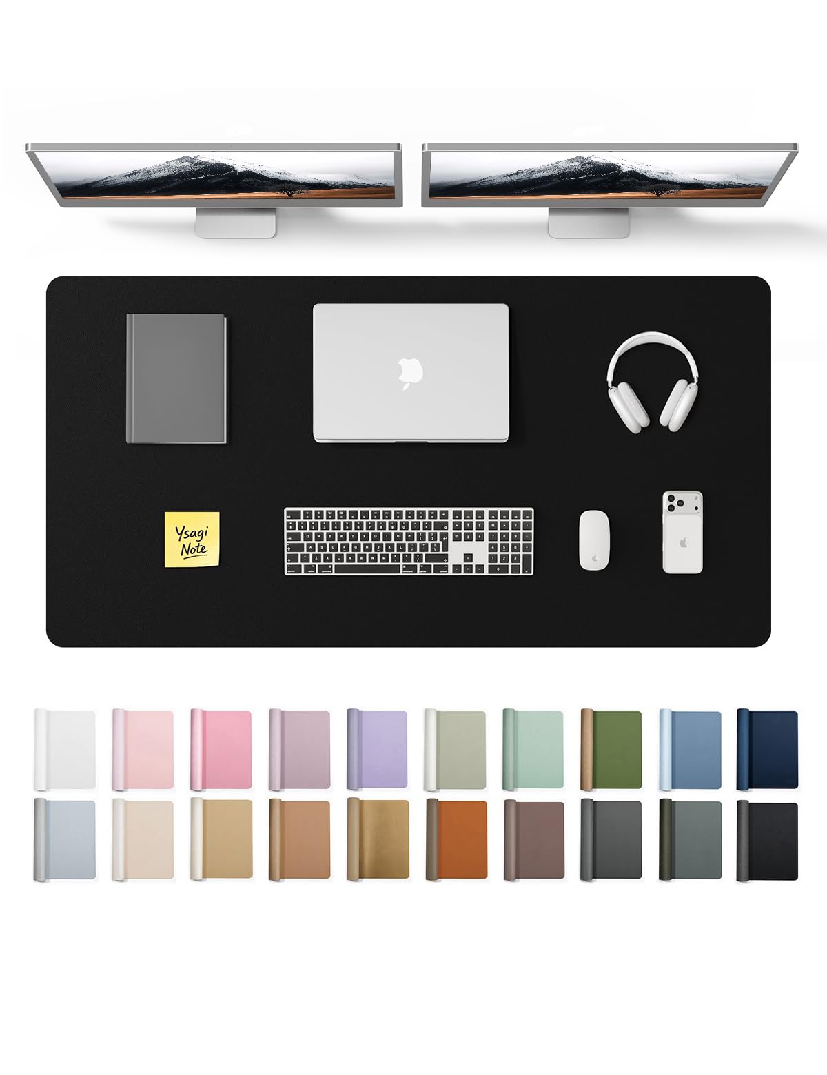 YSAGi Leather Desk Protector, Office Mat, Large Mouse Mat, Non-Slip PU Leather Blotter, Laptop Desk Pad, Waterproof Writing Pad for Office and Home (Black, 47.2" x 23.6")