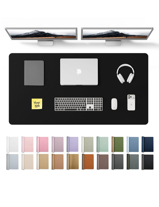 YSAGi Leather Desk Protector, Office Mat, Large Mouse Mat, Non-Slip PU Leather Blotter, Laptop Desk Pad, Waterproof Writing Pad for Office and Home (Black, 47.2" x 23.6")