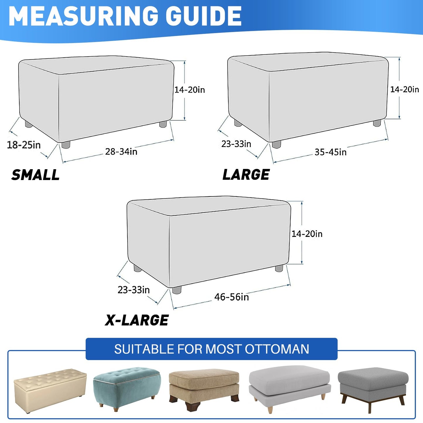MAXIJIN Jacquard Ottoman Cover Slipcovers Folding Storage Stool Furniture Protector Cover Soft Thick Rectangle Foot Rest Slipcover with Elastic Bottom (Ottoman X-Large, Black)