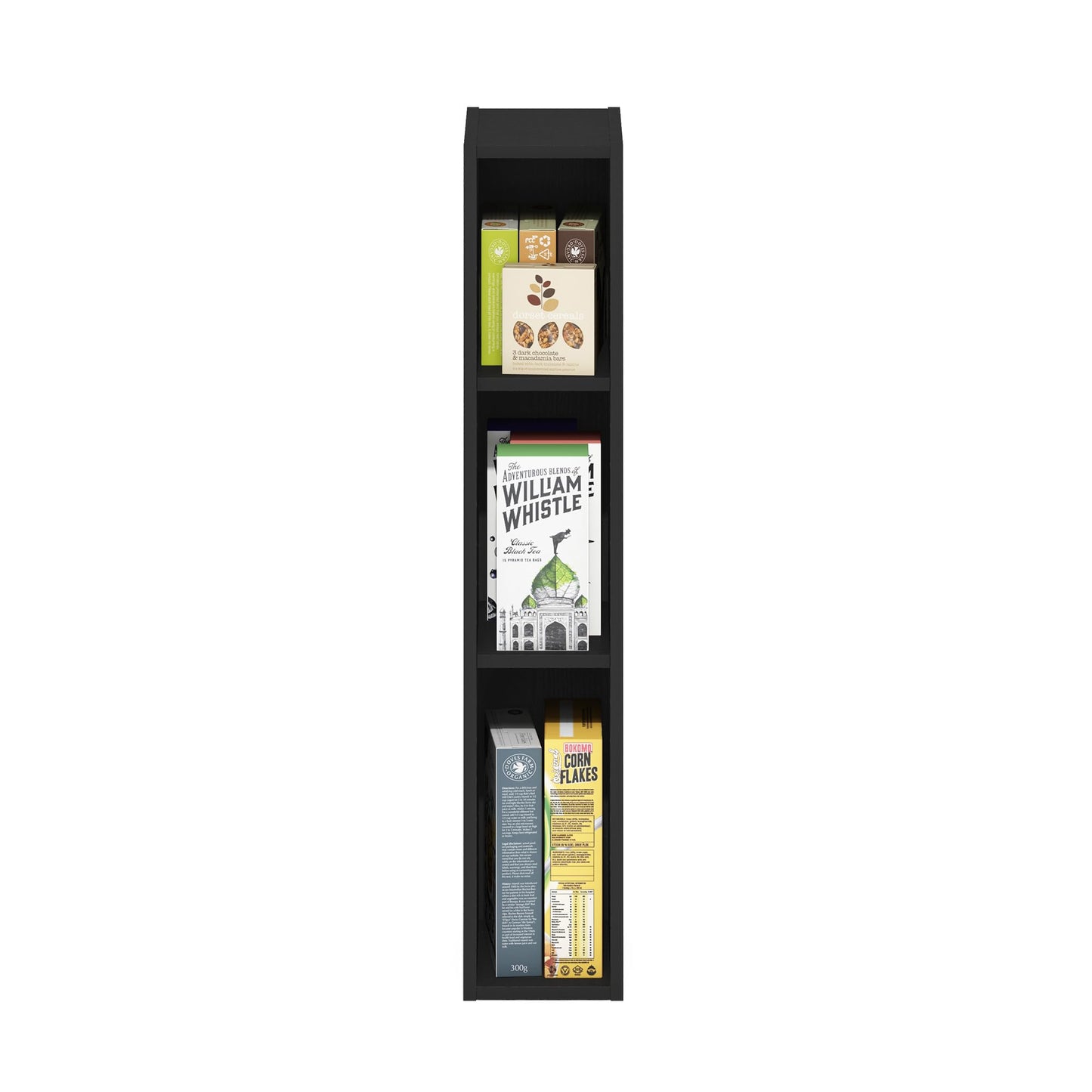 Furinno Fulda Book Shelf, 3-Tier Narrow Bookshelf, Bookcase with 6-in Width Storage Shelf, 9.3 x 5.9 x 31.5, for Living Room, Bedroom, Home Office, Blackwood