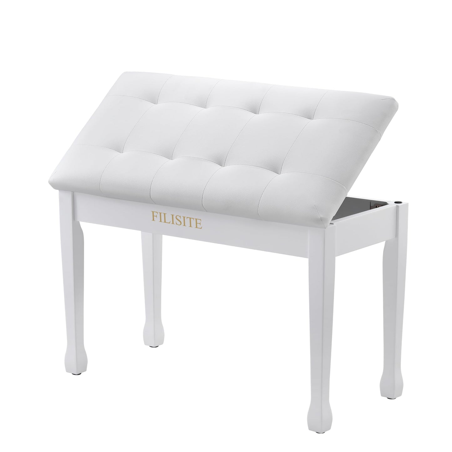 FILISITE Duet Piano Bench with Storage, Wooden Piano Stool with Waterproof Padded Cushion, Bench Seat for Vanity, Living Room, Bedroom (White)