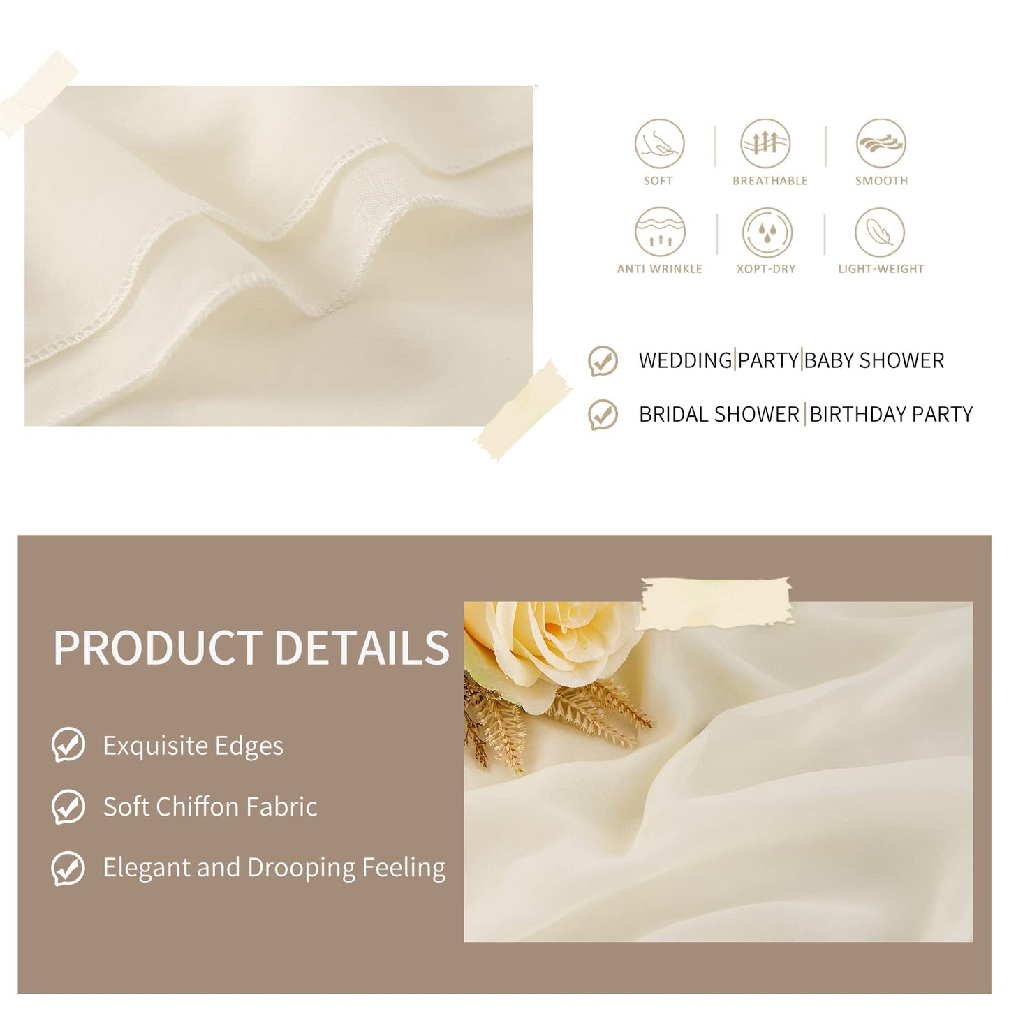 Ivory Chiffon Table Runner 10 Pieces 27x120 Inches Romantic Sheer Runners for Birthday Party Bridal Baby Shower Table Decoration